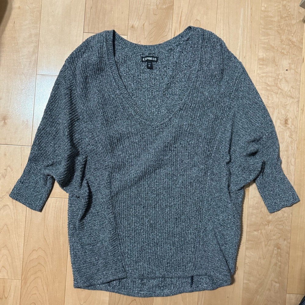 Express grey quarter balloon sleeve sweater.